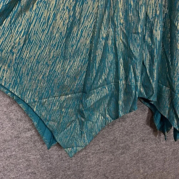 Nanette Lepore Skirt Womens M Teal Gold Pull On Elastic Waist Handkerchief Hem - Picture 6 of 16